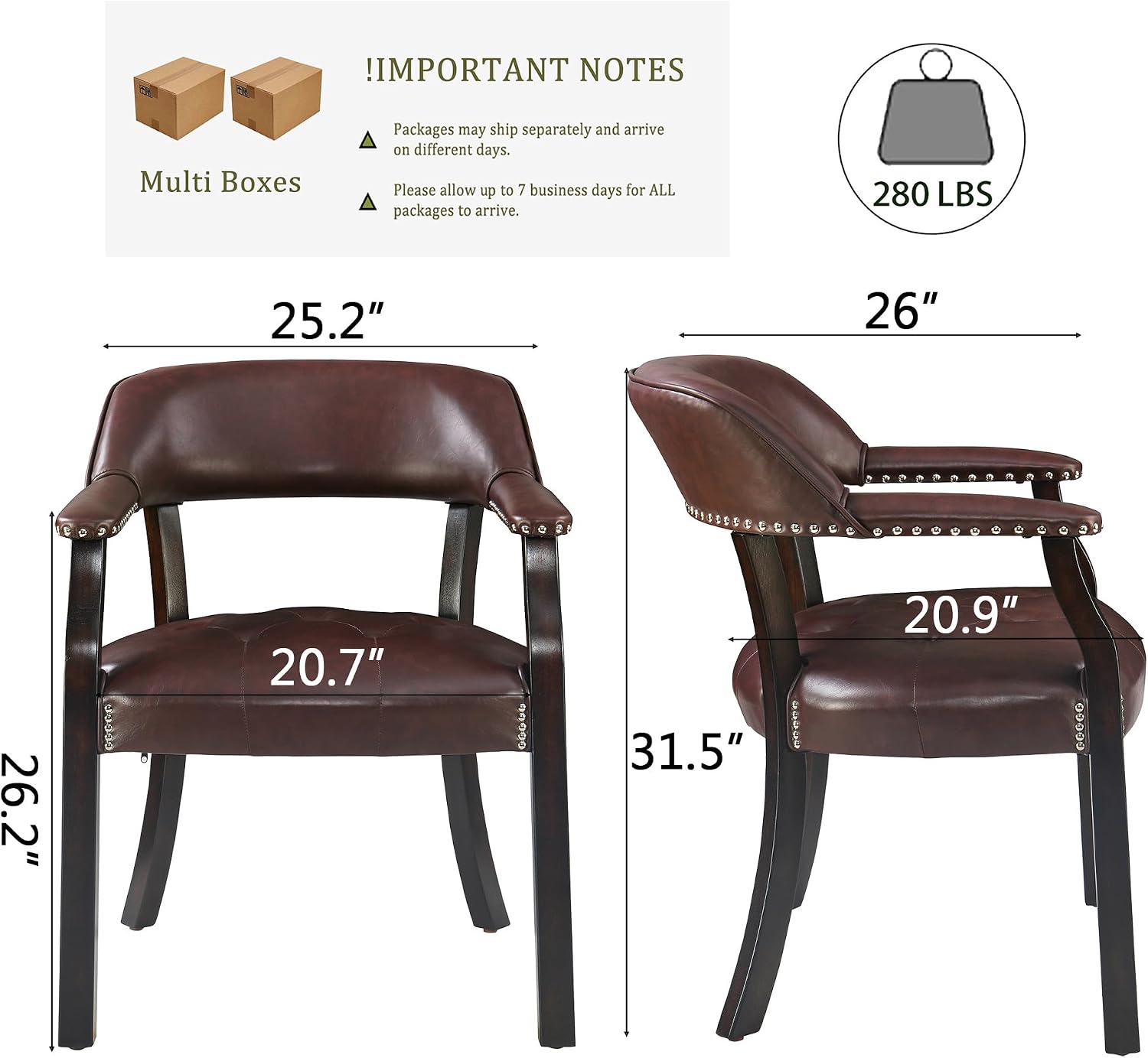 LEEMTORIG Set of 8 Faux Leather Dining Chairs with Arms, Supportive Back, Espresso Legs & Dark Wine Red PU CY-NX173-318WR
