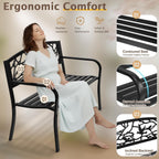 Outvita Outdoor Bench, 50" Iron Steel Frame Garden Bench with Magpie Pattern and Plastic Backrest Armrests, Patio Bench for Garden Park Yard Front Porch Patio, Black
