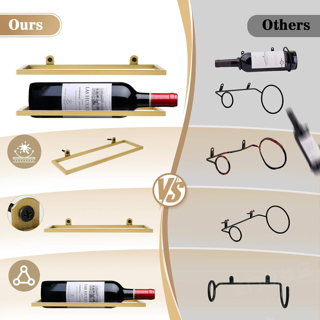 6-Shelf Metal Wall Mounted Wine Rack - Hanging Wine Bottle Holder Organizer for Kitchen, Bar, Home Storage - 6PCS Iron Wine Bottle Display Stand (6PCS-Gold)