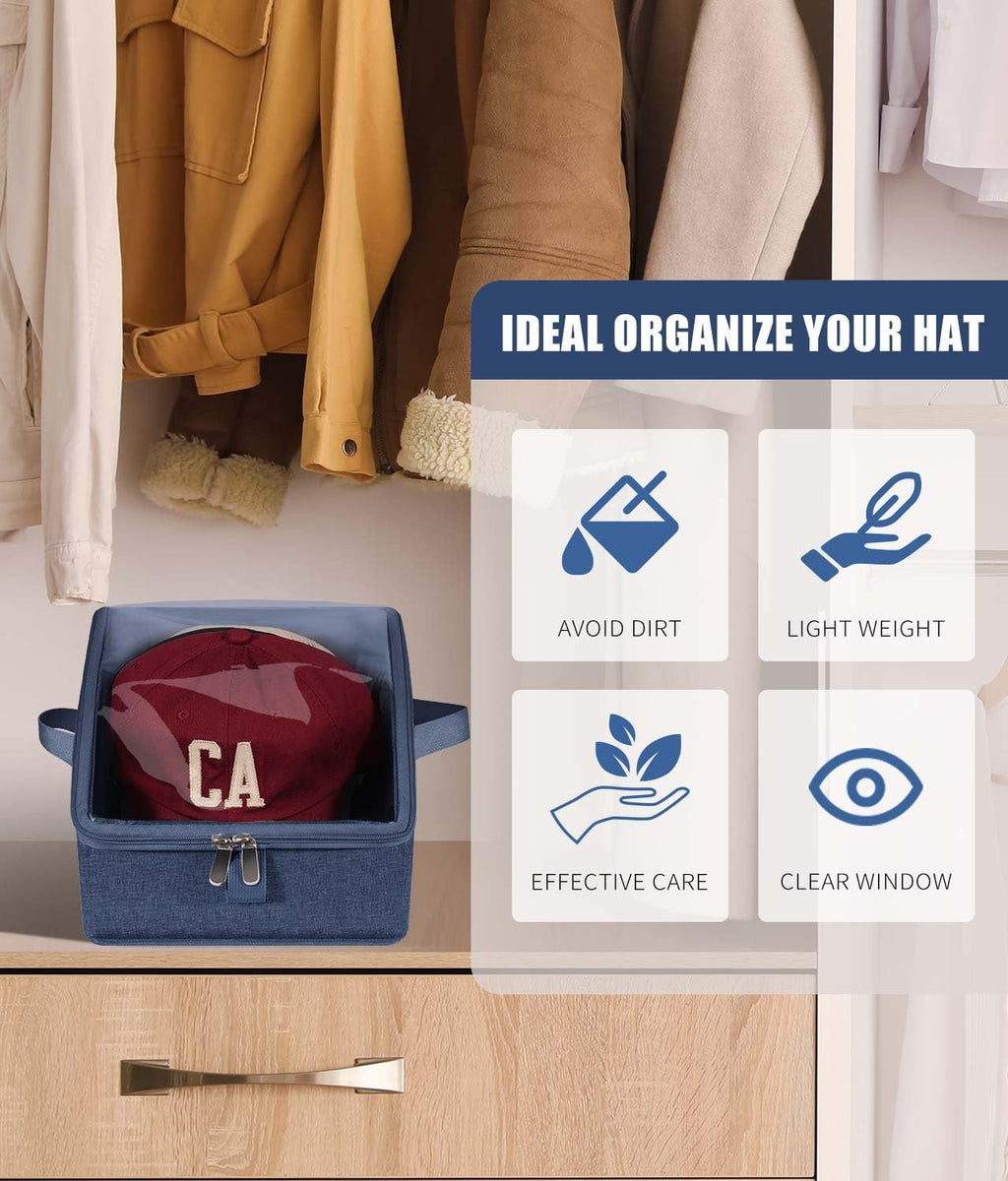Livelab Hat Organizer for Baseball Caps, Hat Storage Holder Container for Closet Hold Hats with Clear Window, Hat Boxes for Home Storage | 2Pcs Blue