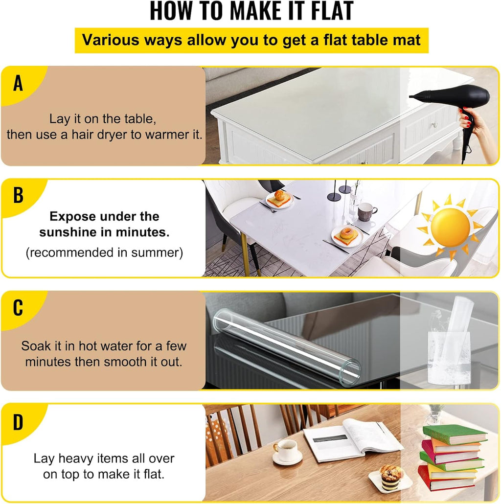 VEVOR Plastic Table Cover 40 x 72 Inch, 1.5 mm Thick Clear Table Protector, Rectangle Clear Desk Mat, Waterproof & Easy Cleaning for Office Dresser Night Stand