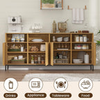 COCO DESIGN 70" Large Buffet Sideboard Cabinet with Power Outlets & Adjustable Shelves, Modern Farmhouse Accent Storage Credenza Console for Kitchen, Living Room, Oak
