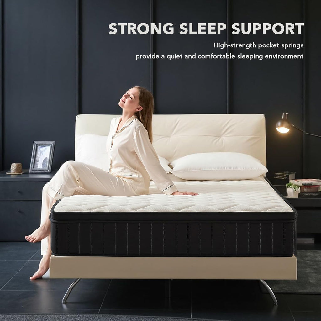 Moccona 12 Inch Full Size Mattresses, Memory Foam Hybrid Mattress in a Box with Independent Spring, Soft and Comfortable, Pressure Relief, CertiPUR-US Certified, Medium