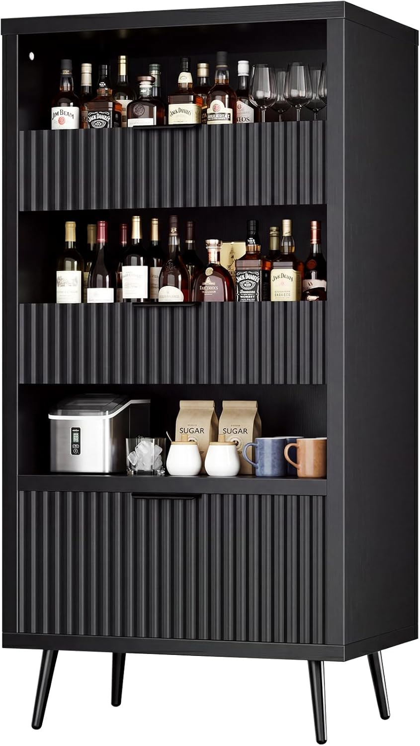 51.2" H Home Coffee Bar Cabinet with 3 Drawers & Open Shelves, Freestanding Liquor Cabinet Storage, Modern Buffet Sideboard, Wine Rack Cabinet, Coffee Station for Kitchen Dining Living Room