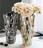 9.5" High Thickened Amber Glass Flower Vase for Home Decor, Dining Wedding Table Office Holiday Party Centerpiece Decoration