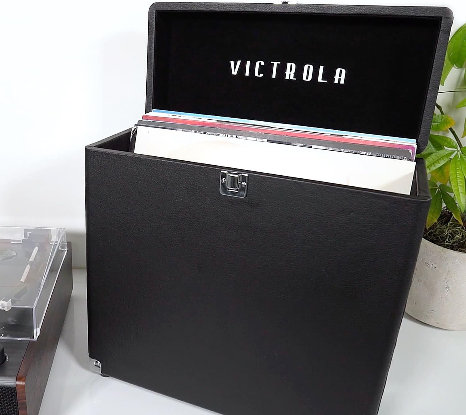 Victrola Collector – Record Storage Case – Holds 30+ Vinyl Turntable Records, Heavy-Duty Hardware, Hinges, & Smart Metal Corners, Portable with Easy-Carry Handle (Turquoise)