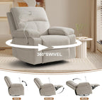YuuYee Nursery Rocking Chairs Glider Recliner with Flexible Phone Holder, Oversized 360° Swivel Rocker Recliner, Comfortable Nursing Chair for Baby Breastfeeding, Manual Reclining, Velvet, Beige