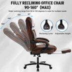 Big and Tall Recliner Office Chair with Footrest, Wide Seat Heavy Duty Reclining Office Desk Chair for 500lbs Heavy People, Black Brown