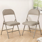 Folding Chairs 2 Pack,350lbs Heavy Duty Metal Frame Folding Chairs with PU Leather Padded Seat,Ergonomic Portable Foldable Chair with Non-Slip Rubber Feet for Indoor Outdoor Wedding Patio Party,Khaki