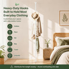 Coat Rack Freestanding, 56 to 125 inch Adjustable Tension Rod Coat Tree with 12 Hooks for Hanging Plant,Coat, Jacket, Hat, Scarf, Suitable for Living Room, Balcony, Kitchen White