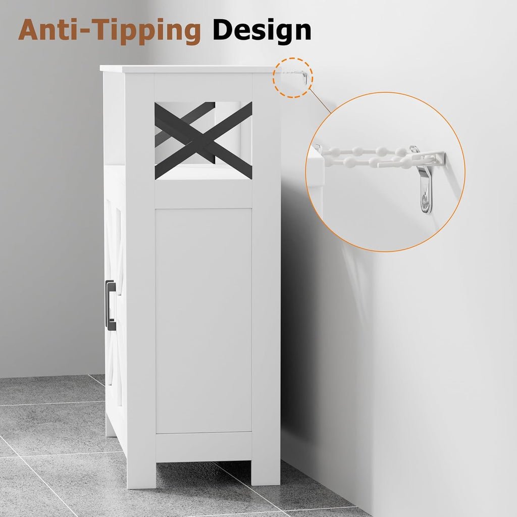 Homhedy Farmhouse Bathroom Storage Cabinet with Doors, Small Floor Cabinet | Toilet Paper Cabinet with Adjustable Shelf, Freestanding Storage Cabinet for Kitchen/Laundry/Living Room, 24"W, White