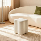 Get Set Style 14.4 Inch Flowers Shaped Ottoman,Modern Chenille Ottoman Vanity Stool for Living Room Comfortable Pouf,Stylish Sofa Foot Rest (White)