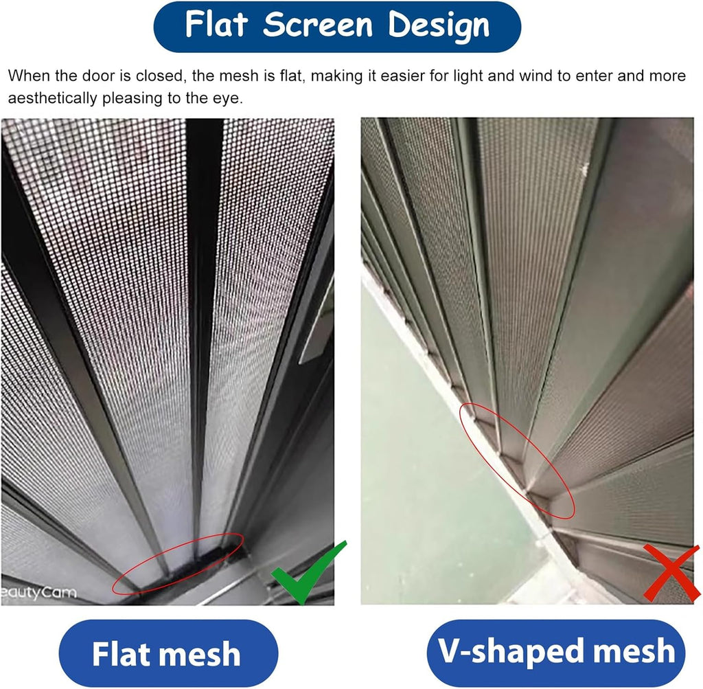 Complete Folding Accordion Door Hardware Kit, Aluminum Frame & Tear-Proof Mesh Panel Sliding Door, Black Multifold Folding Gate Simple Installation(51x80in(130x203cm))