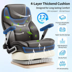 Big and Tall Office Chair with 5D Arms, Fabric & PU Leather Heavy Duty Desk Chair, Adjustable Lumbar Support & Height, Tilt Function, High Back Ergonomic Executive Computer Chair
