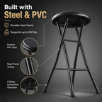 Folding Stool - Backless 24-Inch Stool with 240lb Capacity for Kitchen or Rec Room - Portable Indoor Counter Bar Stools (Black)