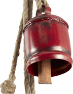 Deco 79 Metal Indoor Outdoor Decorative Cow Bells Tibetan Inspired Cascading Meditation Bell with 4 Bells on Jute Hanging Rope, Cow Bell 3" x 3" x 27", Red