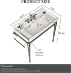 Yayzy 36” Bathroom Vanity with White Ceramic Sink, Wall-Mounted Console Style, Silver-Finish Stainless Steel Legs & Towel Bar, 3 Faucet Holes, No Faucet