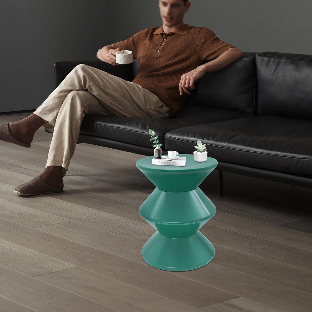 Creative Plastic Side Table - Modern Round Multi-Layer End Table for Sofa, Bedroom & Apartment, Nightstand with Vintage Design (Green)
