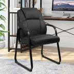CLATINA Leather Waiting Room Chair, Sled Base No Wheels Reception Guest Chair with Padded Armrest, Comfy Upholstered Office Computer Desk Chair for Home Office Meeting Room Lobby, Black, 8 Pack
