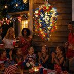 Patriotic Hanging Flower Baskets, Anniversary Porch Decor, red White and Blue Hanging Flowers, Artificial Hanging Plants red White and Blue (Without Light*2)