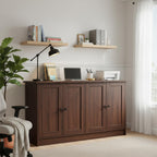 holzart Rustic Brown Buffet Cabinet with Storage, 49" Farmhouse Kitchen Sideboard with 4 Doors, Industrial Coffee Bar Cabinet & Console Table for Dining Room, Living Room