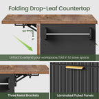 CHOEZON Mobile Kitchen Island with Folding Drop Leaf Countertop, Rolling Kitchen Island Cart with Trash Can Storage, Drawers, Adjustable Shelf, Spice Rack, Towel Bar, for Kitchen, Black and Walnut