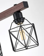 Industrial Pendant Light Fixture, 3-Light Kitchen Island Lighting with Wood Grain Bar and Black Metal Cage, Farmhouse Rustic Hanging Ceiling Lamp for Dining Room, Living Room