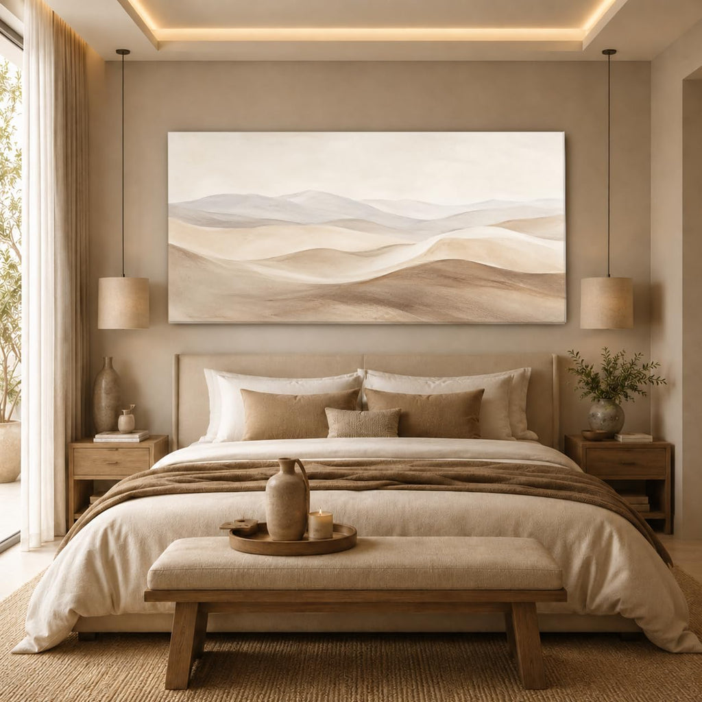JILLICK Quiet Sand Dunes Canvas Wall Art, Beige Abstract Desert Landscape Horizontal Wall Decor for Bedroom Living Room Office 58x28 Inch, Large Horizontal Wall Art for Living Room Above Sofa