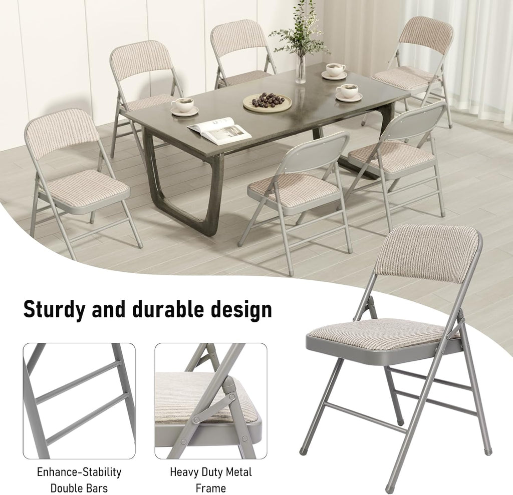 4 Pack Grey Folding Chairs with Fabric Padded Cushion, Fabric Dining Chair Set Portable Indoor Outdoor Stackable Foldable Chair for Home Office Events Wedding Party