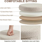 Abalter Round Storage Ottoman with Lid, Foldable Linen Storage Ottoman Bench with Large Storage Space, Collapsible Storage Stool Foot Rest Seat for Living Room Bedroom Entryway Closet(Beige)