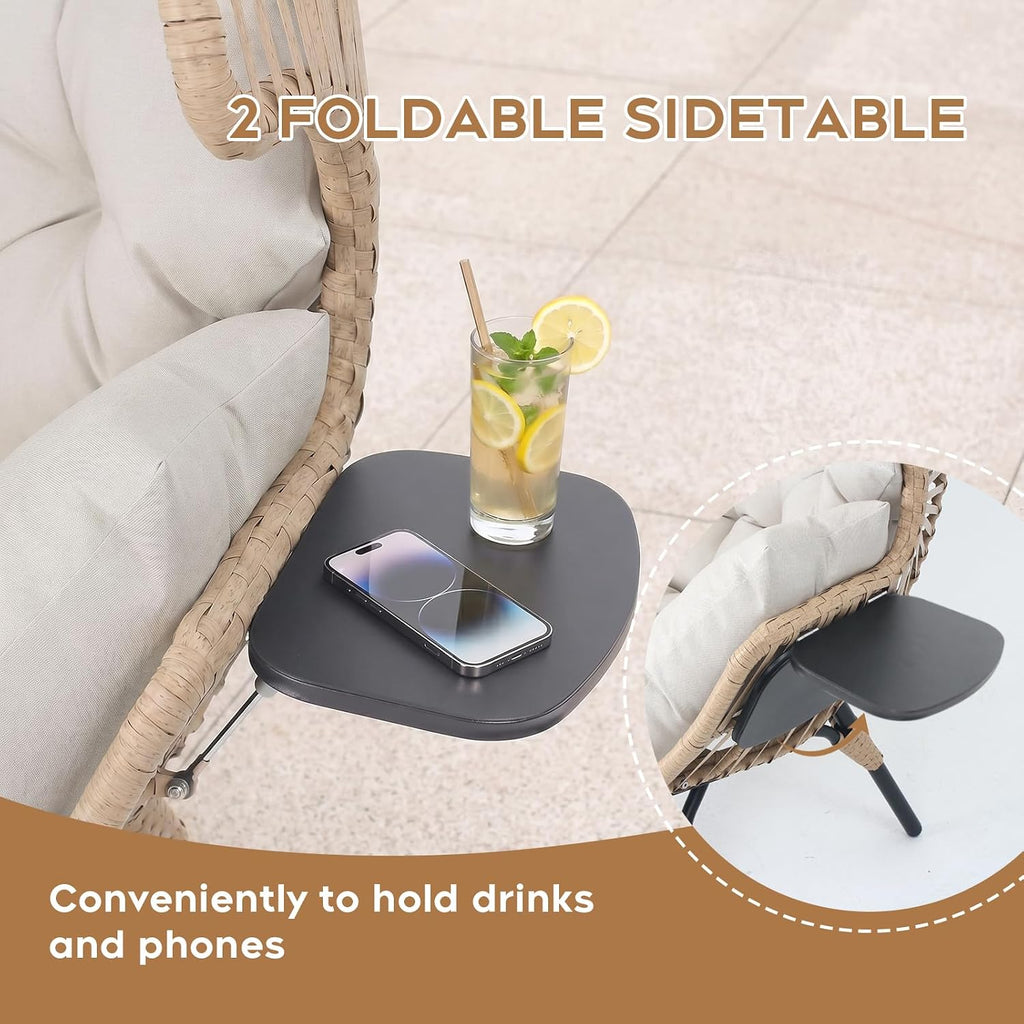 Double Egg Chair with Cup Holder Outdoor Indoor,2 Person Oversized Wicker Lounge Chair with 8” Thicken Cushions & Rain Cover 700lbs for Patio Balcony Porch Living Room