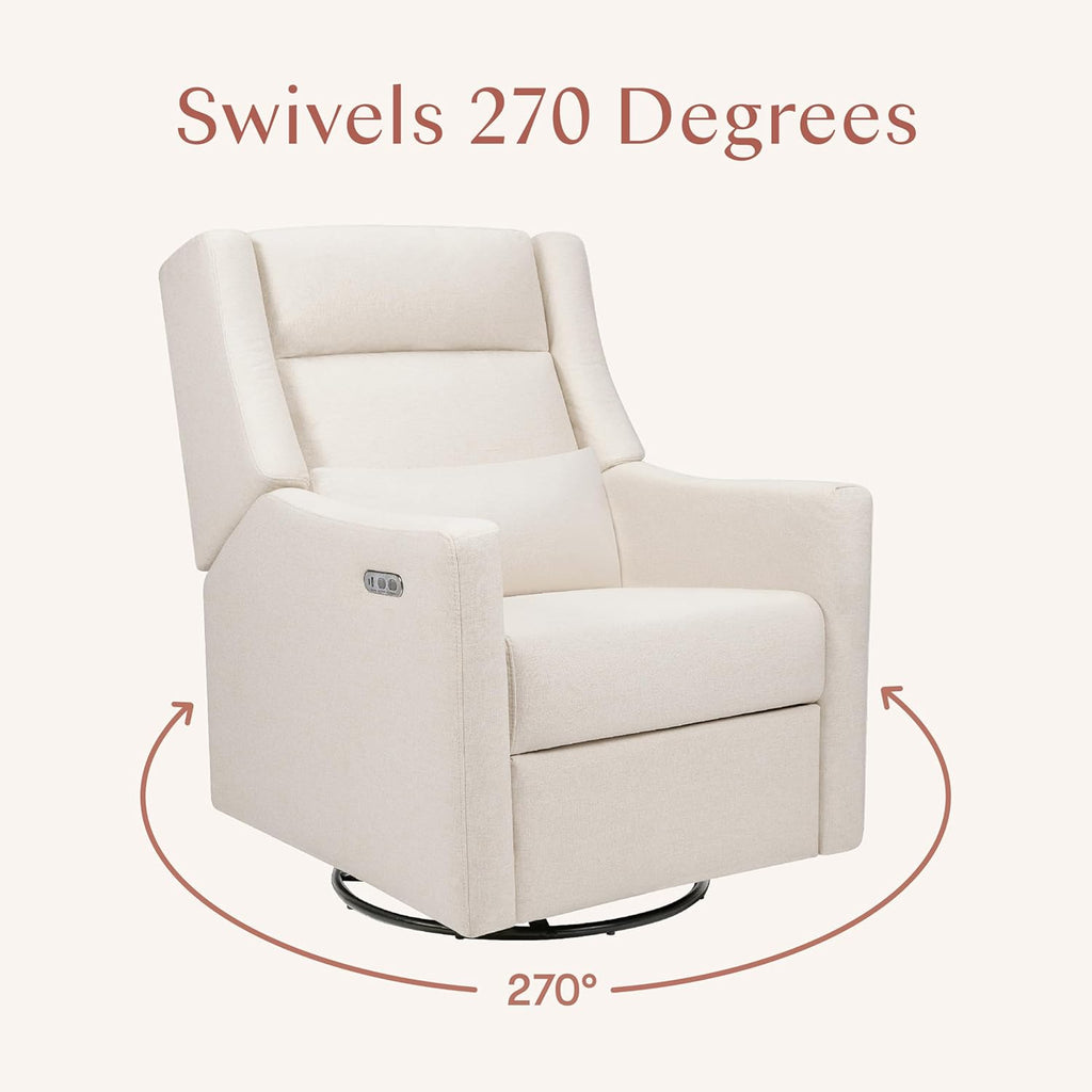 Babyletto Kiwi Plus Power Recliner and Swivel Glider with Power Headrest and USB Port in Performance Cream Eco-Weave, Water Repellent & Stain Resistant, Greenguard Gold and CertiPUR-US Certified