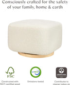 Babyletto Kiwi Gliding Ottoman in Cream Shearling with Light Wood Base, Greenguard Gold and CertiPUR-US Certified