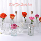 Small Bud Vases, Vintage Clear Glass Bud Vases in Bulk with Unique Embossed Patterns for Wedding Centerpieces, Table Decor, Rustic Party Reception Decorations (Clear)