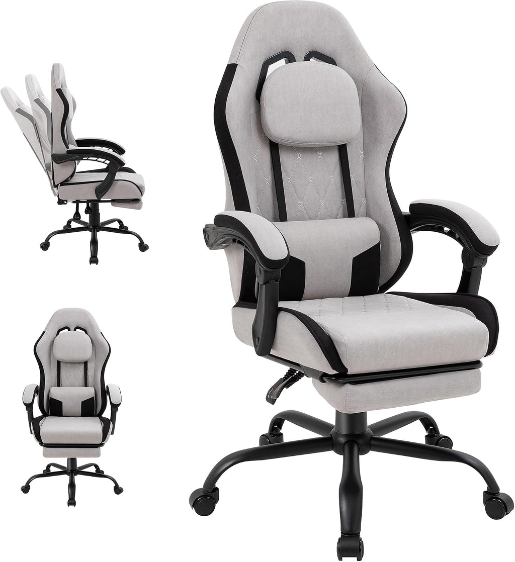 Shintenchi Gaming Chair, Ergonomic Office Chair with Footrest, Lumbar Support and Linkage Armrests, Swive Home Video Game Chairs for Adults, Gray