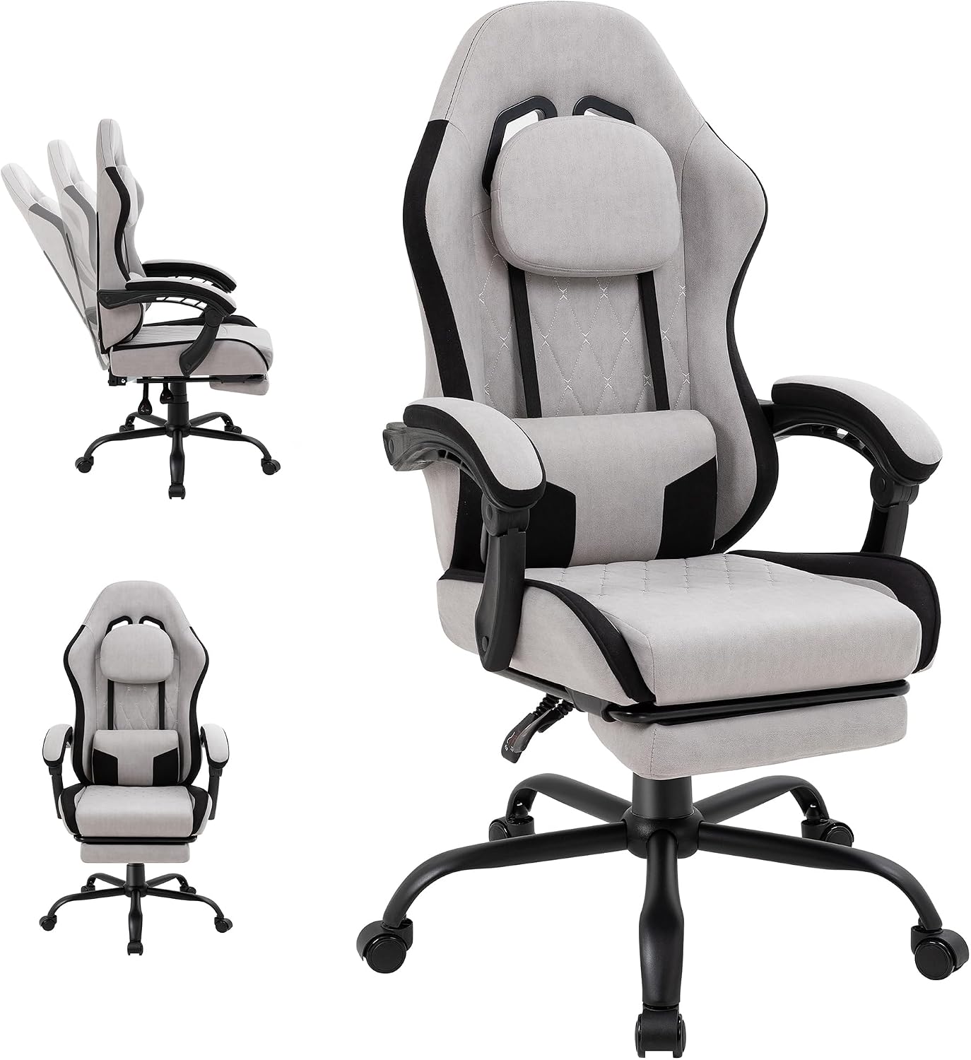 Shintenchi Gaming Chair, Ergonomic Office Chair with Footrest, Lumbar Support and Linkage Armrests, Swive Home Video Game Chairs for Adults, Gray