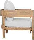 SAFAVIEH Outdoor - Theo Armchair Set of 2 - Oak & Ivory - Solid Wood with Cushion - Mid-Century Slatted Frame Design - Ideal for Patio, Deck, Porch, Backyard, 15" Seat Height (PAT7087B-SET2)