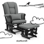 Storkcraft Tuscany Glider with Ottoman (Black/Gray) — GREENGUARD Gold Certified, Bonus Lumbar Cushion Included, Solid Wood Base, Smooth Motion, Award-Winning Nursery Rocking Chair, Glider and Ottoman