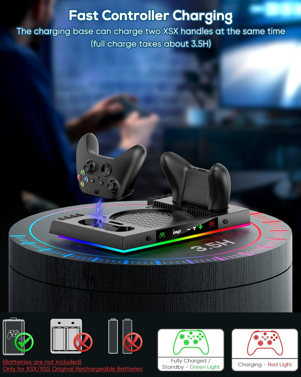 MENEEA Upgraded Cooling Fan Charging Station for Xbox Series X Console & Controller, Dual Charger Dock & Cooler System Stand with 15 Colorful Lights for Xbox Series X Accessories Kit