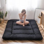 MAXYOYO Japanese Floor Mattress Futon Mattress, 4" Thicken Tatami Mat Sleeping Pad Foldable Roll Up Mat Boys Girls Dormitory Pad Kids Floor Lounger Cushion, Black, Queen