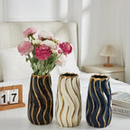 Ceramic Vase for Home Decor,Decorative Flower Vase, Vertical Stripe Ceramic Vases for Home Décor, Bedroom, Office, Living Room, Bathroom, Tabletop Decor, Centerpiece Table Decorations (Cream)