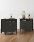 Nightstand Set of 2, Rustic Bedside Table with 2 Storage Drawers | Farmhouse Nightstand Set of 2, Wood End Table with Open Shelf, Side Table for Bedroom, Black