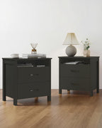 Nightstand Set of 2, Rustic Bedside Table with 2 Storage Drawers | Farmhouse Nightstand Set of 2, Wood End Table with Open Shelf, Side Table for Bedroom, Black
