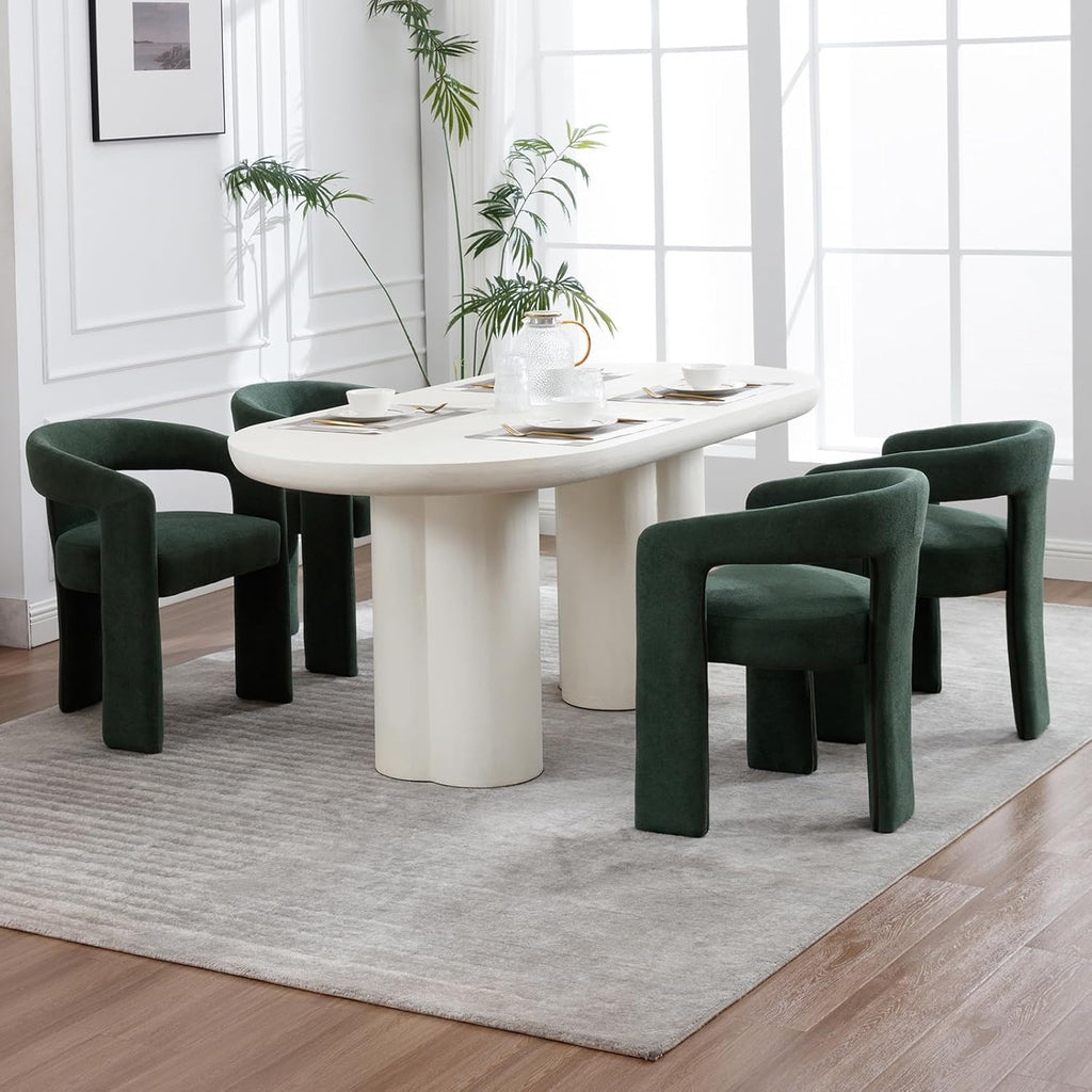 KIVENJAJA Barrel Dining Room Chairs Set of 6, Green Modern Boucle Kitchen Chairs with Round Back & Arm, Comfy Sherpa Upholstered Accent Armchair for Living Room Recption Office Vanity
