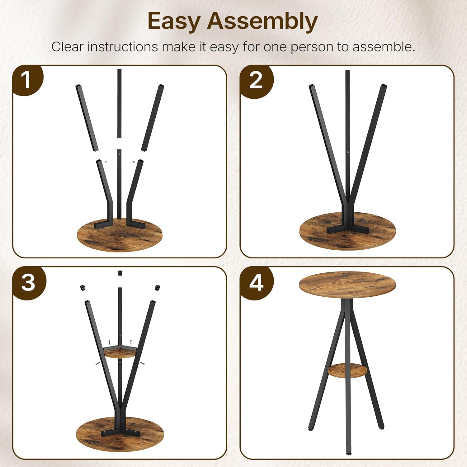 YATINEY Bar Table, 2-Tier Round Pub Table, Counter Height Cocktail Table for Small Spaces, Dining Room, Cafe, Pub, Rustic Brown and Black BT12BR