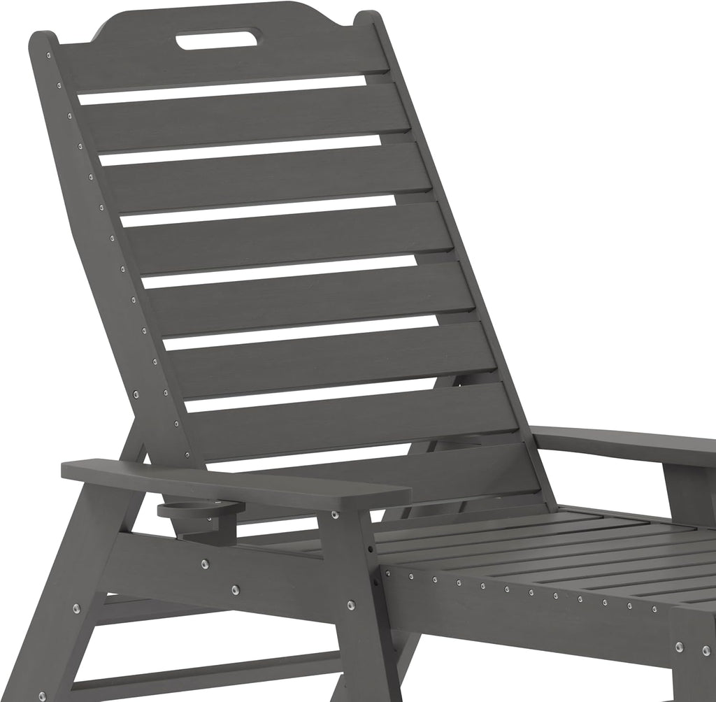 Taylor & Logan Edgley Adjustable Adirondack Lounger with Cup Holder- All-Weather Indoor/Outdoor HDPE Lounge Chair in Gray