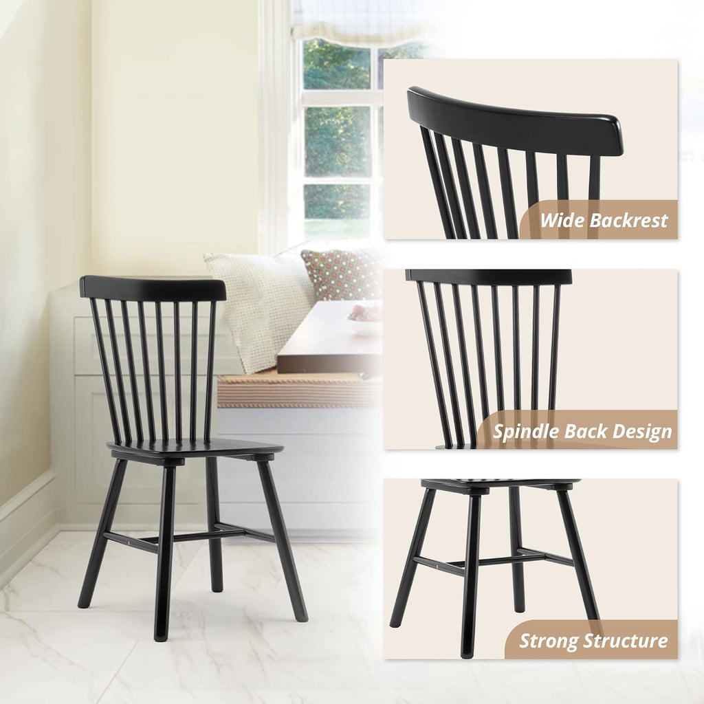 LUE BONA Windsor Dining Chair Set of 4, Spindle Back Wooden Chairs for Kitchen and Dining Room, Restaurant, Cafe, Hotel, Black