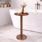 Solid Wood Round Side Table, Rustic Pedestal Drink Table for Small Spaces, Accent Nightstand Table for Living Room, Bedroom, Corners, and Office, Brown