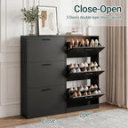 Shoe Cabinet with 3 Flip Drawers, Narrow Freestanding Shoe Organizer, Hidden Slim Shoe Storage Cabinet for Entryway, Hallway, Living Room, Black