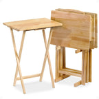 PJ Wood - 5-Pack Folding TV Tray Tables - Wooden Set with Storage Rack | Solid Rubberwood, 19.09 x 14.57 in Surface, 26 in Height, 3 in Collapsed Thickness, Stand Included, Indoor Use